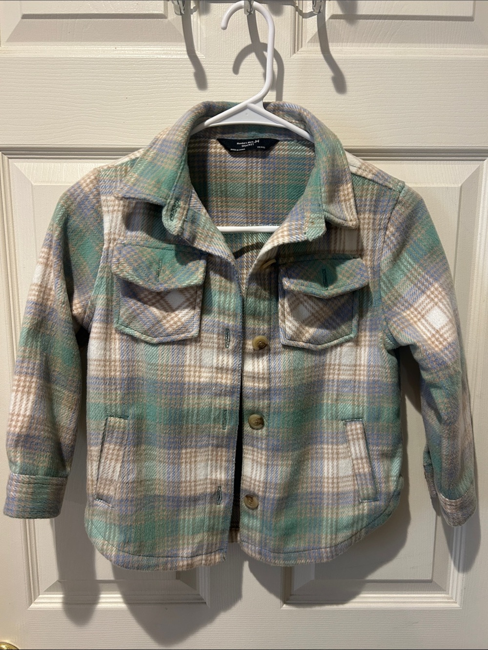Plaid Fleece Shacket Jacket - Green & Cream